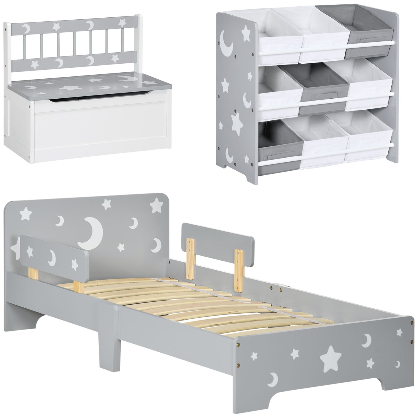 3PCs Kids Furniture Bedroom Set with Bed, Toy Box Bench
