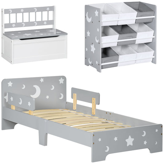 3PCs Kids Furniture Bedroom Set with Bed, Toy Box Bench