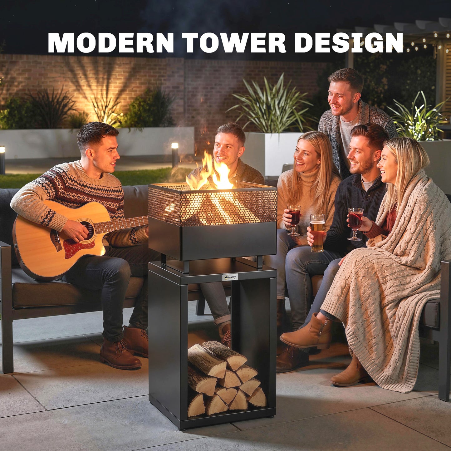 Outdoor Fire Pit with Wood Storage Wood Burning Firepit