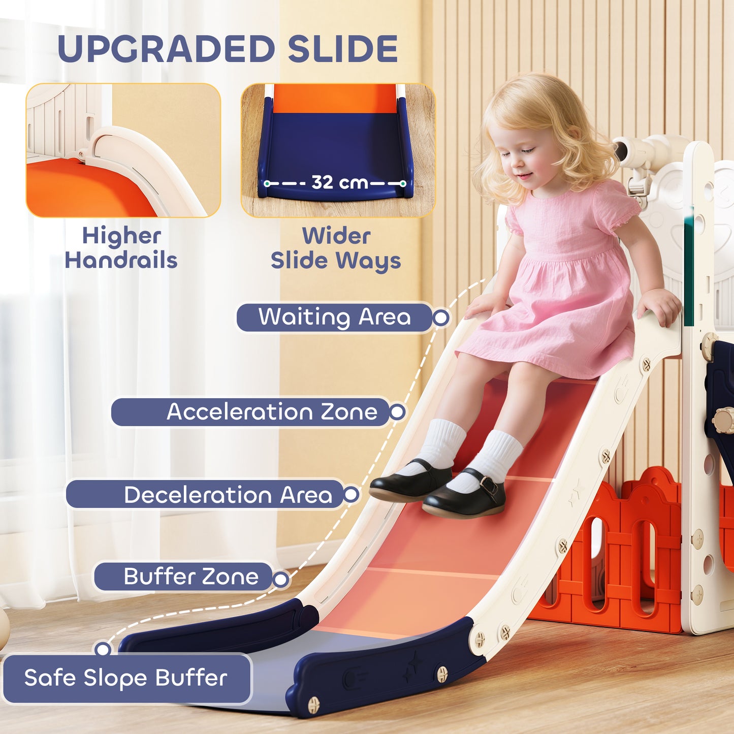 5 in 1 Kids Slide Set with Basketball Hoop, Climbing Frame