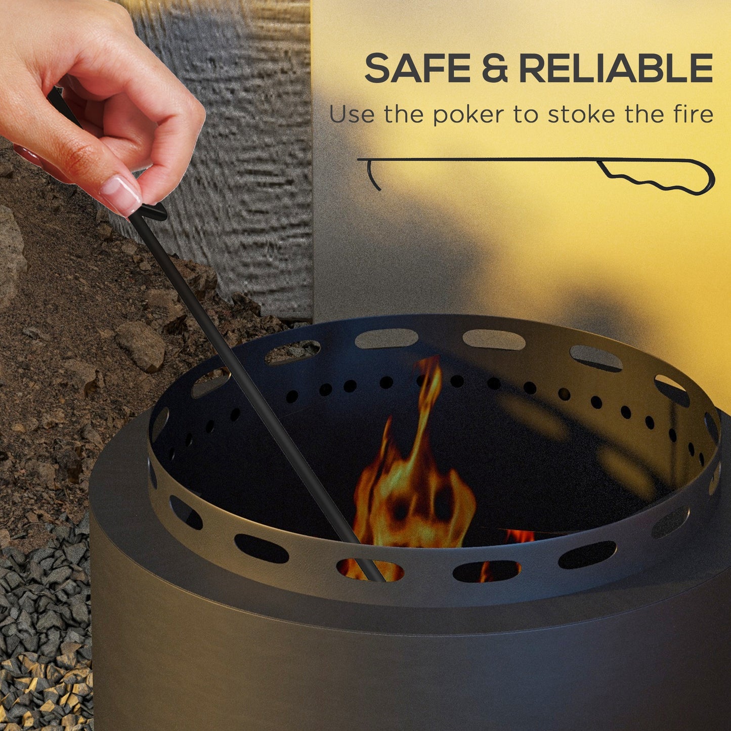 Smokeless Fire Pit, 48.5cm Portable Wood Burning Firepit with Poker (1)