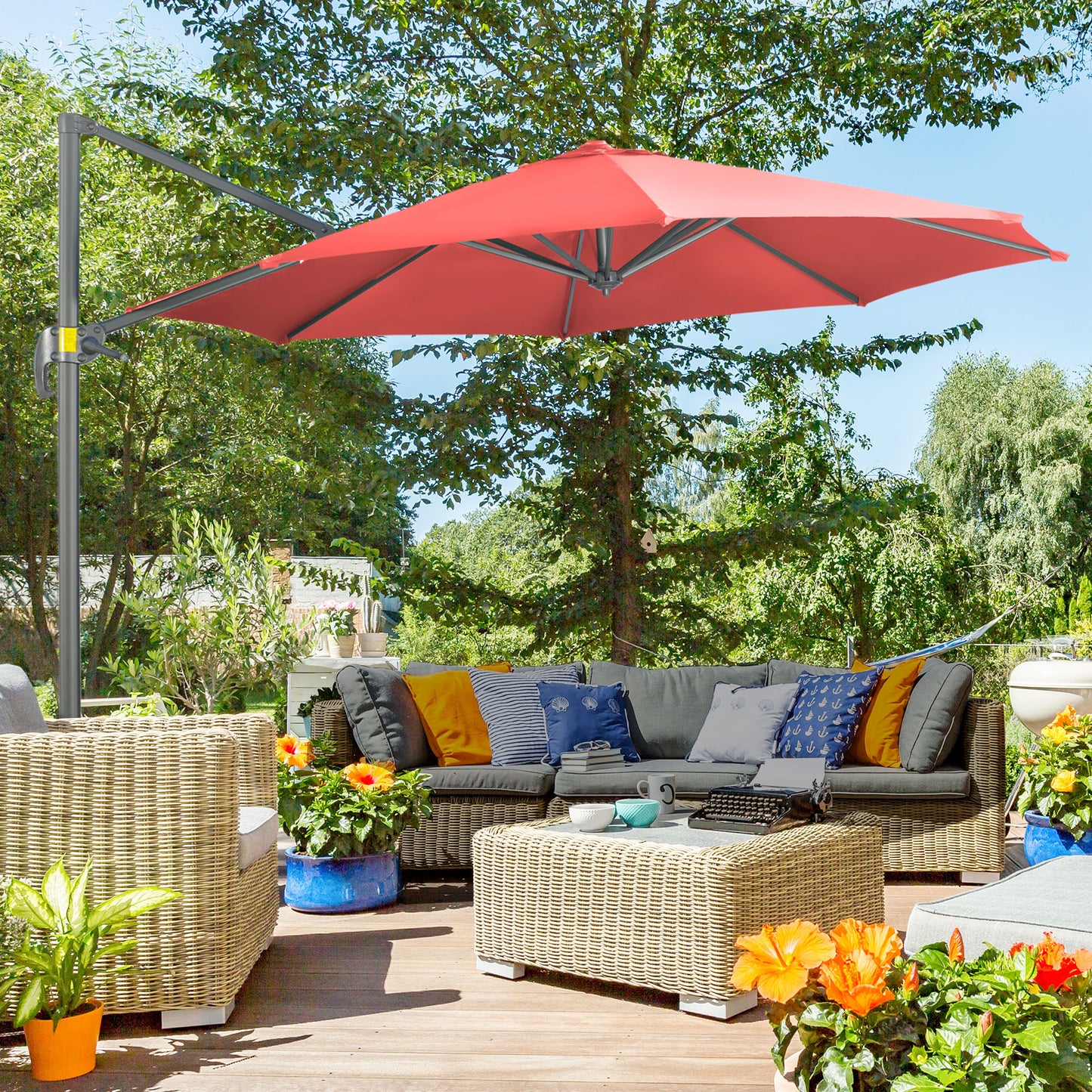 3 x 3(m) Cantilever Parasol with Cross Base Crank Handle