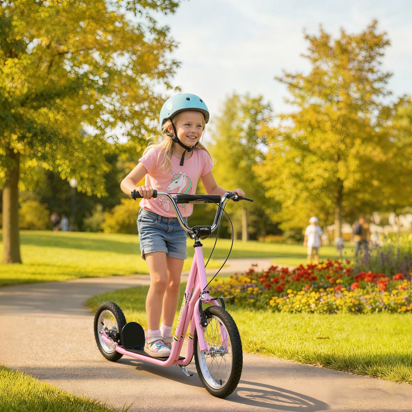 Kids Scooter, Teen Kick Scooter with Rubber Wheels, 16" Front Wheel