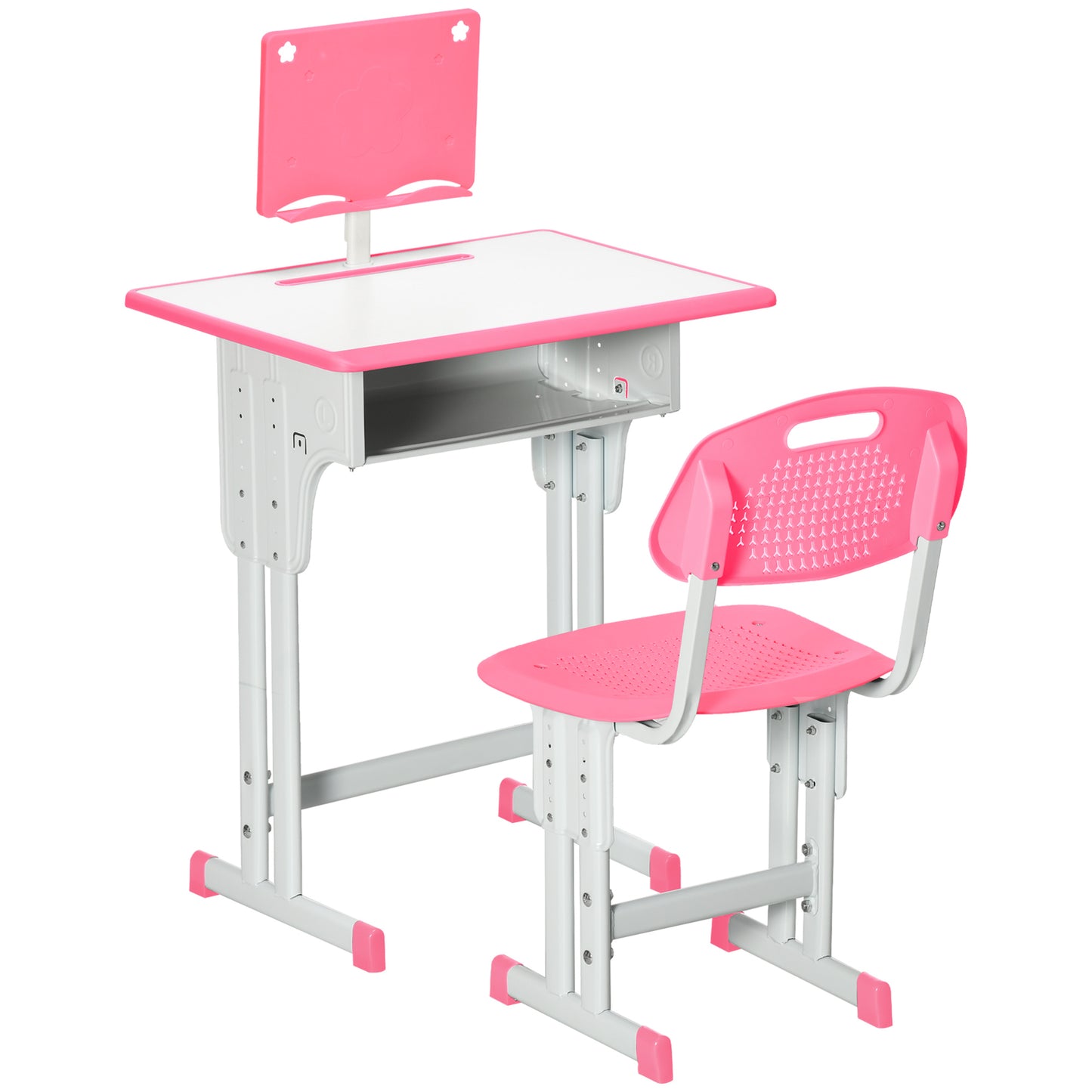 Kids Adjustable Desk and Chair Set, Book Stand, Pen Slot
