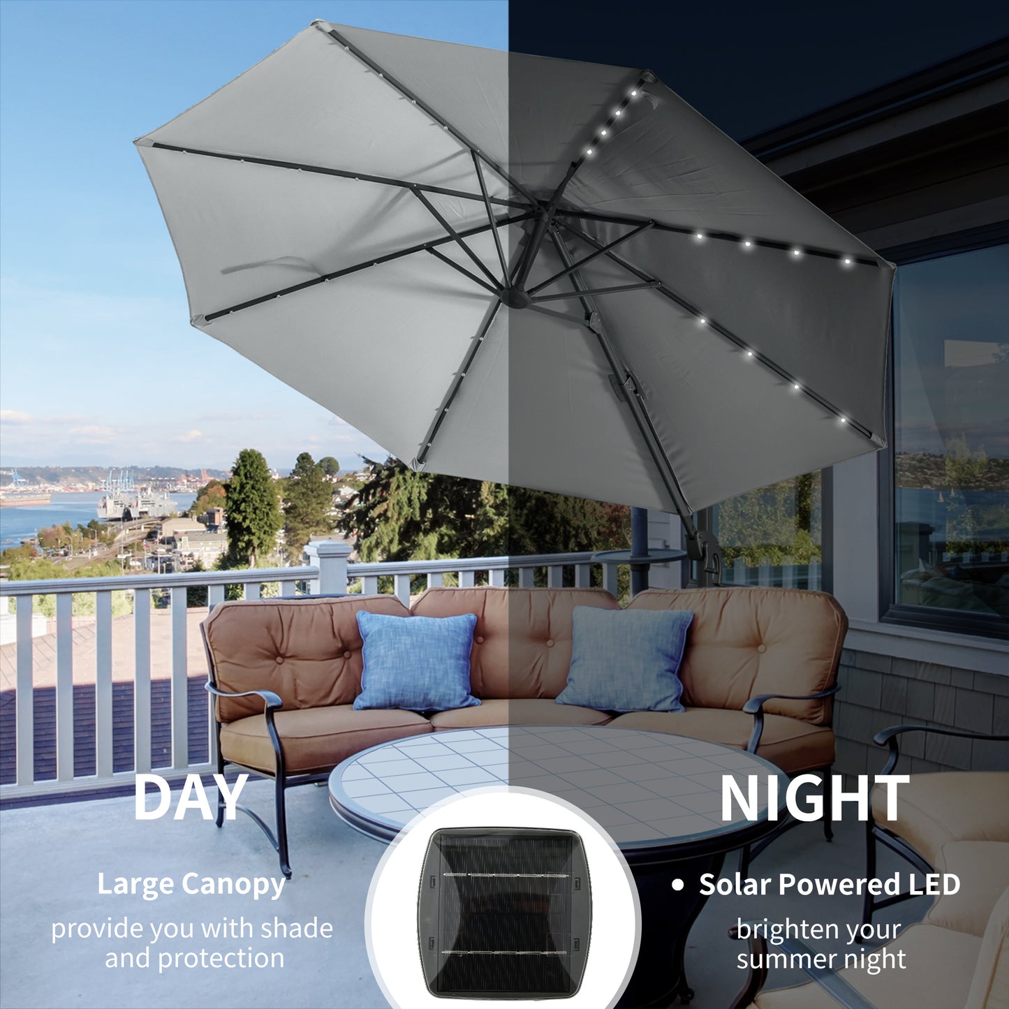 3(m) LED Cantilever Parasol Garden Sun Umbrella w/ Cross Base