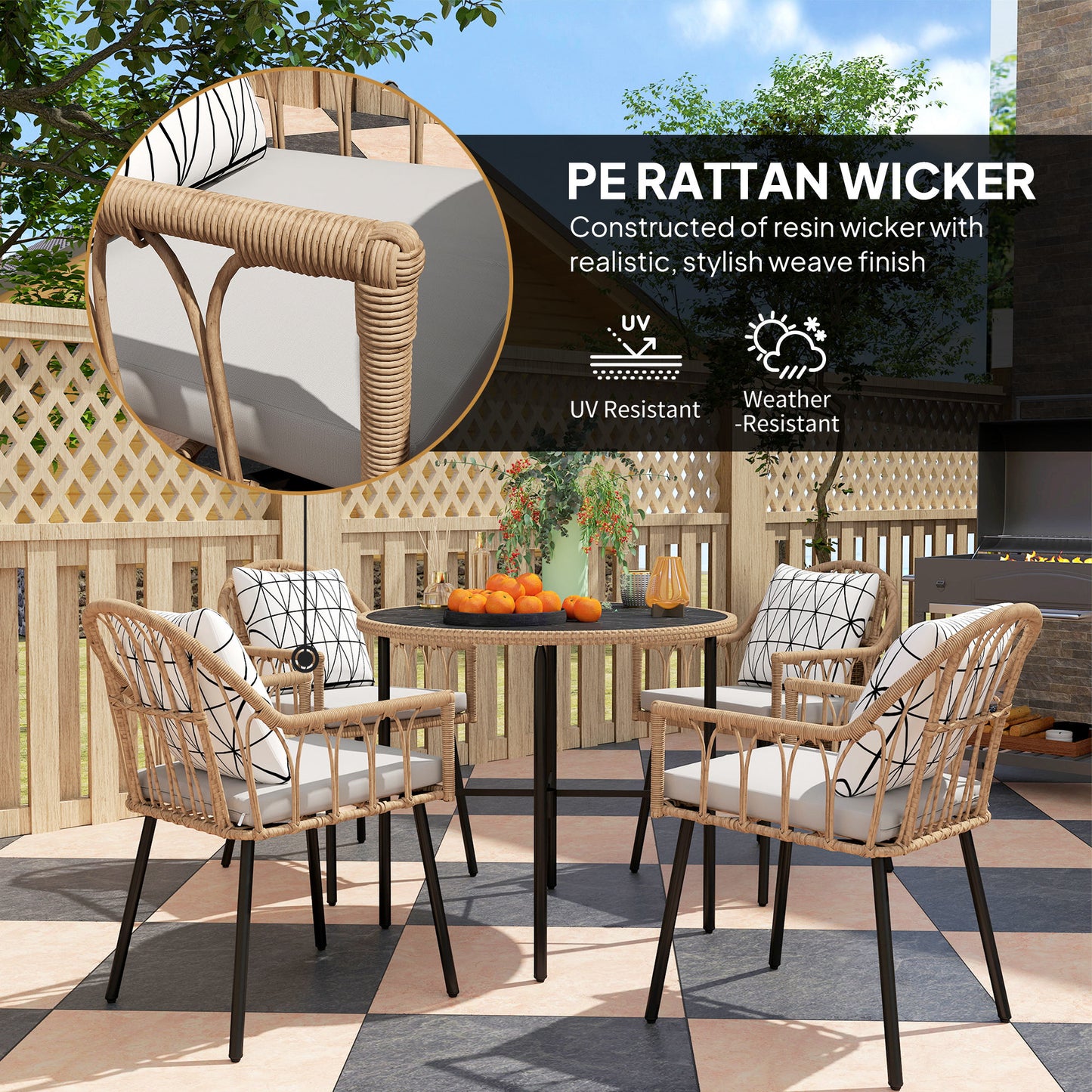 5 Piece Patio Rattan Dining Set