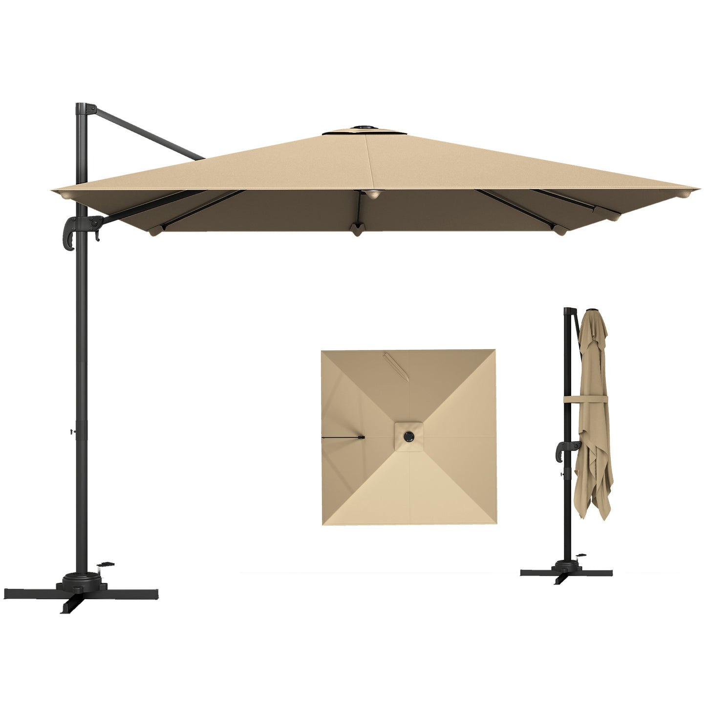 3 x 3 m Cantilever Parasol, Square Patio Umbrella with Crank Handle