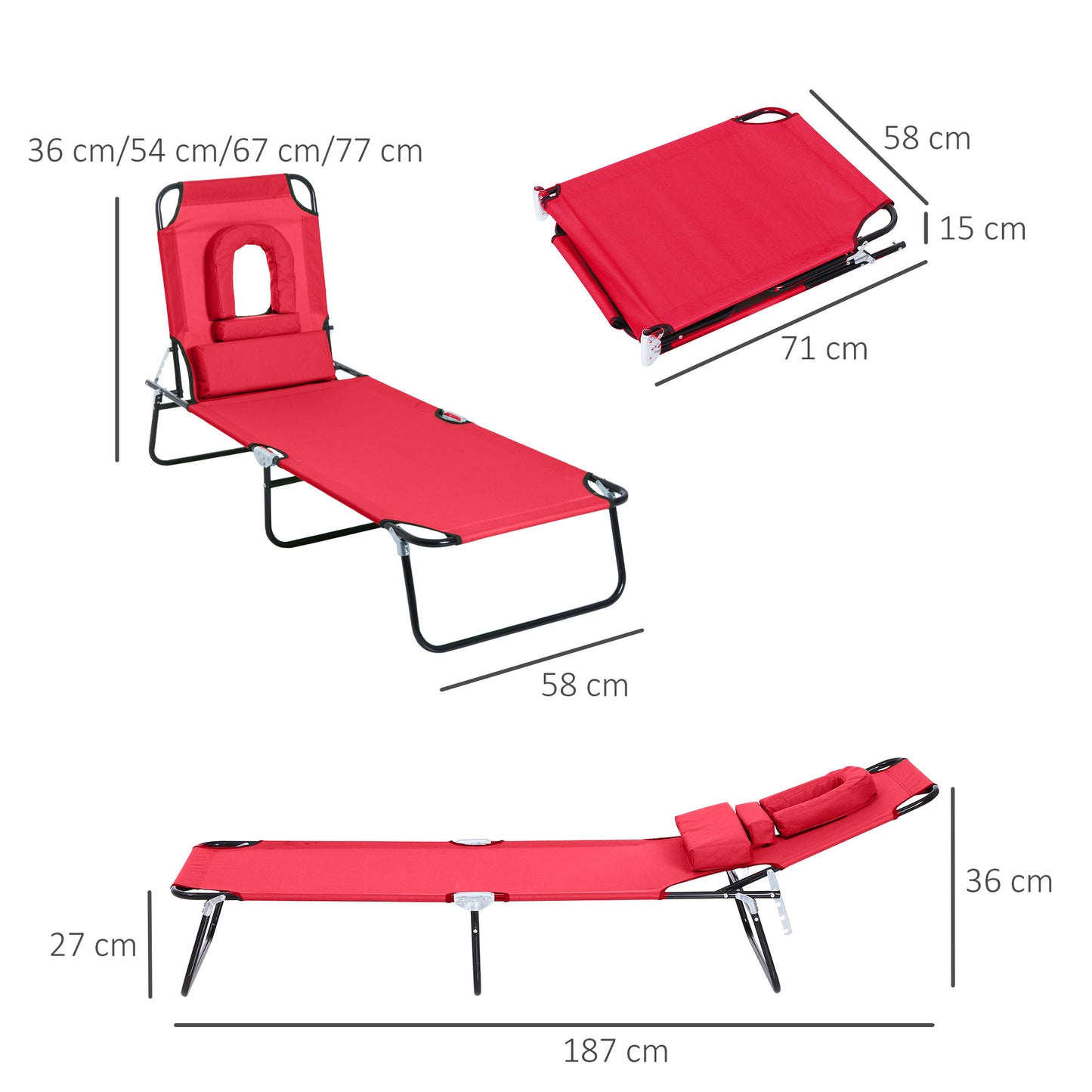 Foldable Outdoor Sun Lounger Adjustable Backrest Reclining Chair