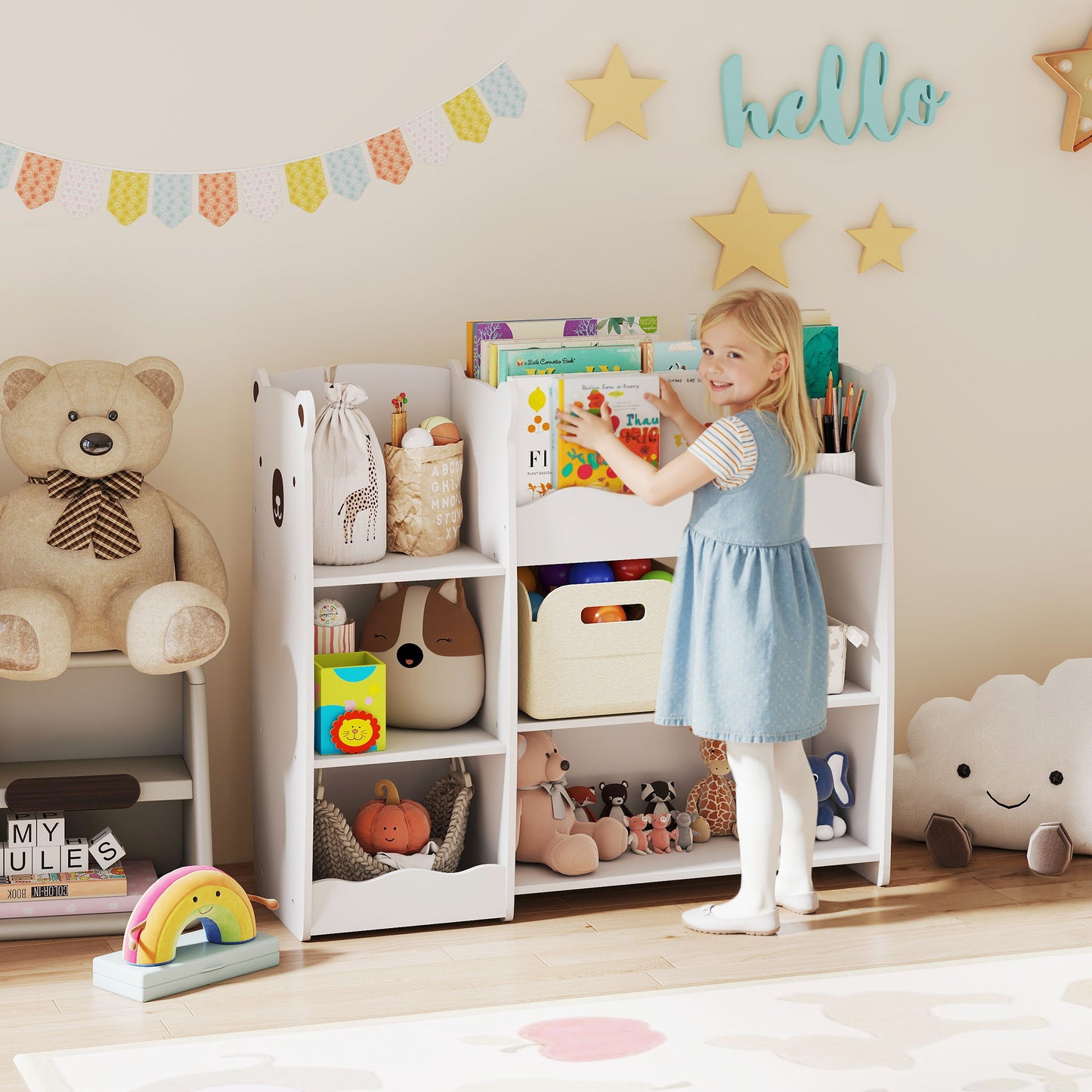 Kids Toy Storage Unit, Bear Design Kids Bookshelf and Toy Organiser