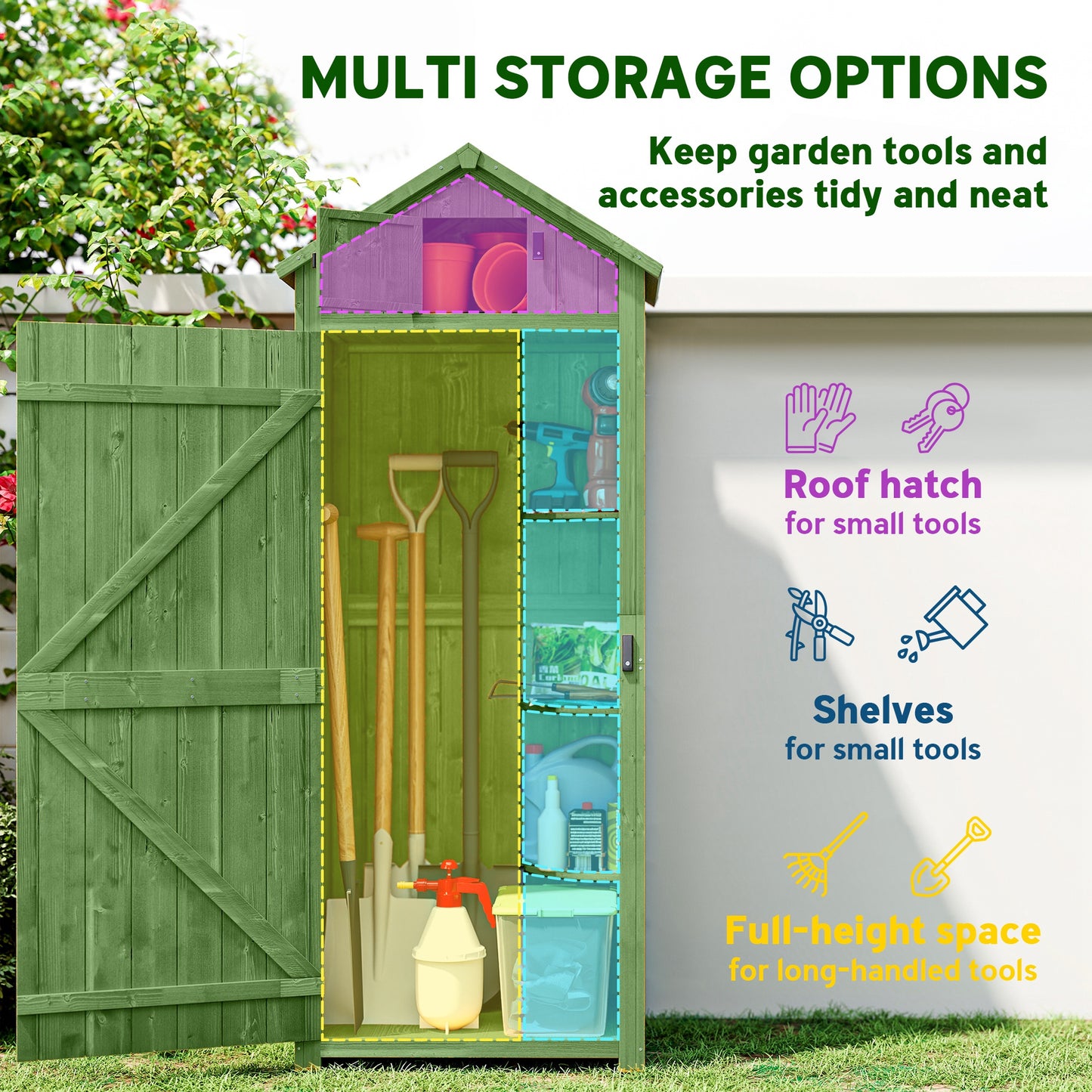 Small Shed, Tall Slim Wooden Garden Shed with 3 Removable Shelves