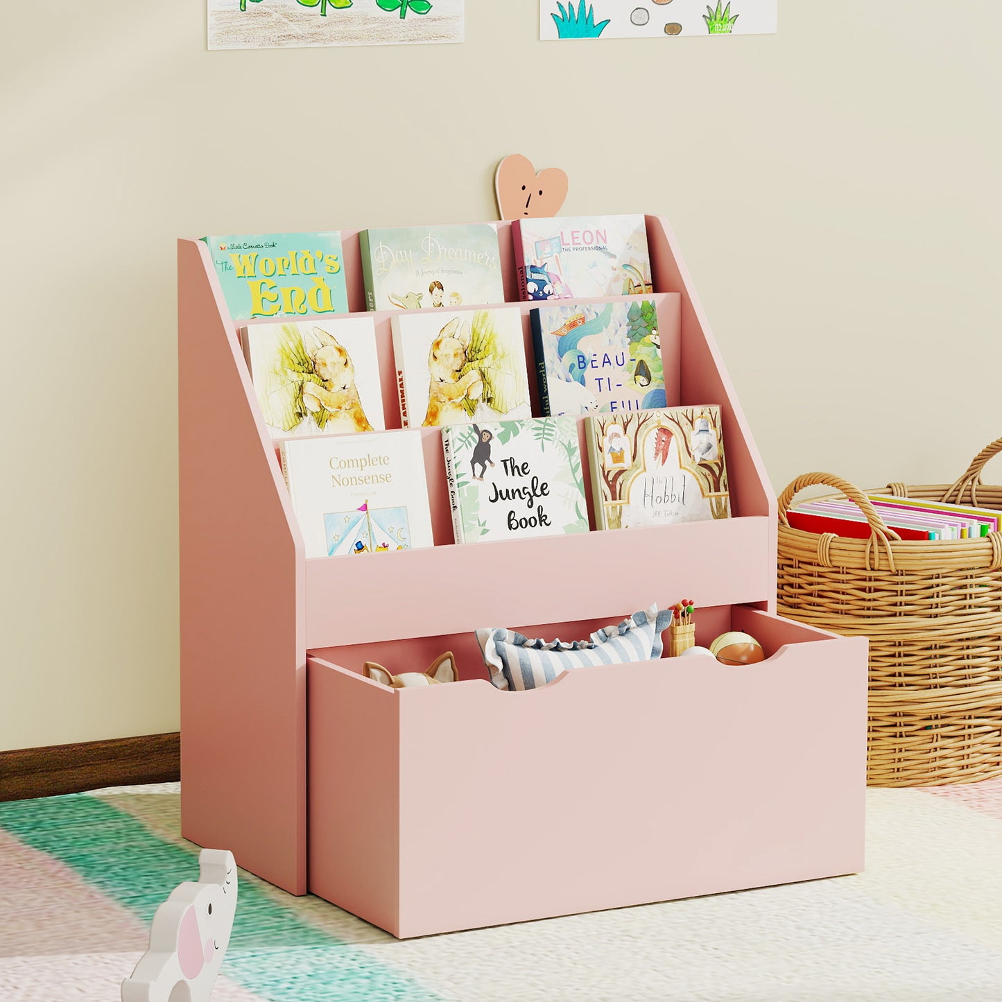 Bookcase for Kids with Shelves, Drawer, Bookcase for Bedroom, Playroom