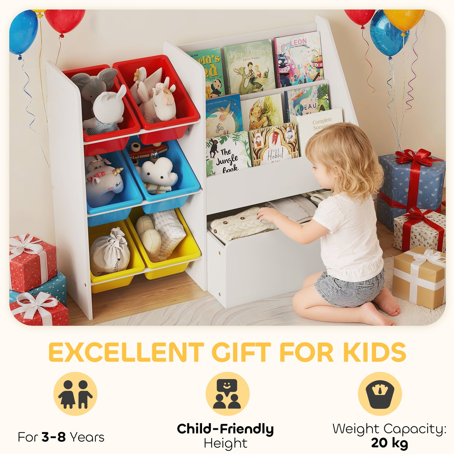 Toy Storage Unit, 3-Tier Toy Organiser Shelf