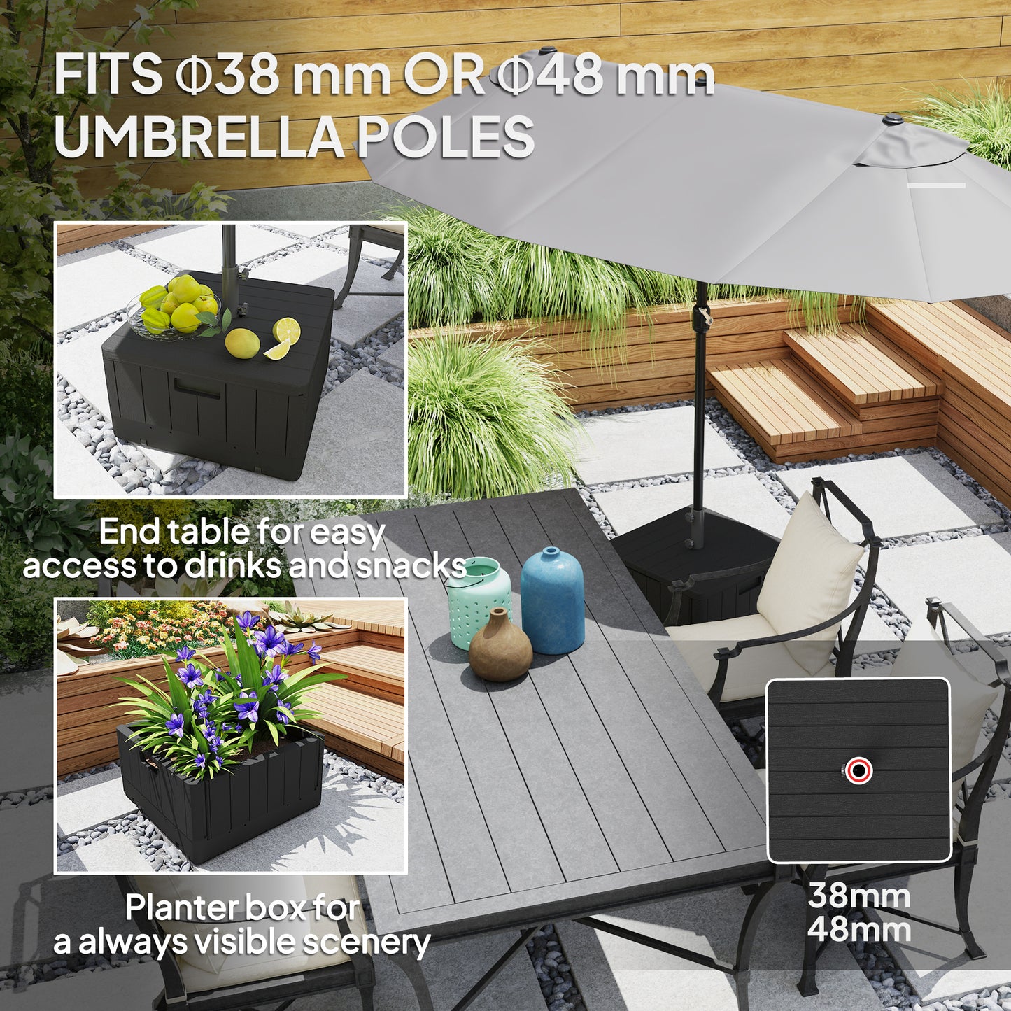Garden Parasol Base Outdoor Umbrella Stand with Wheels Handles