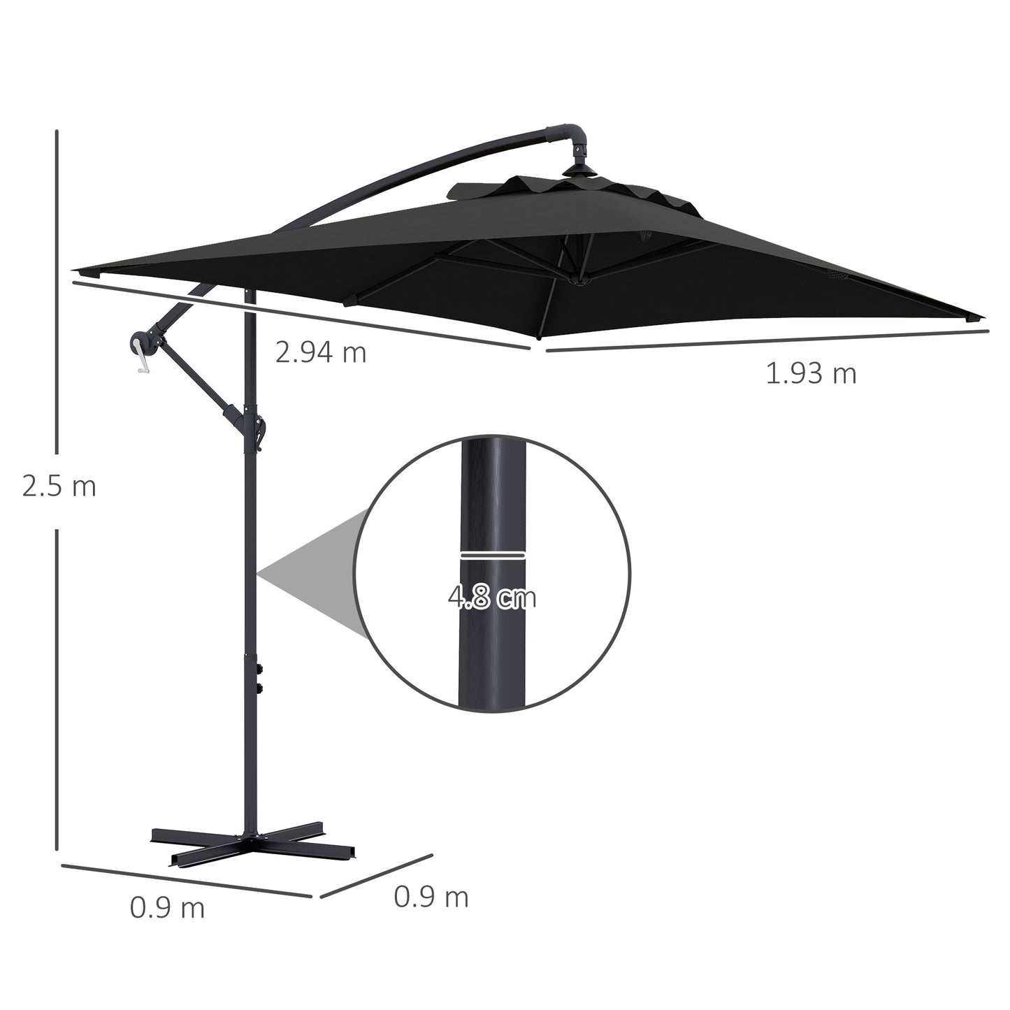 3m Cantilever Overhanging Parasol, with Cross Base