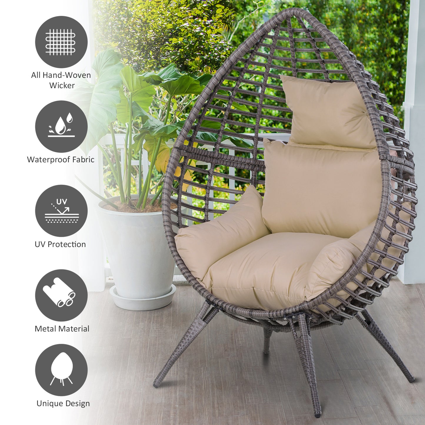 Garden Egg Chair, Teardrop Outdoor PE Rattan Chair