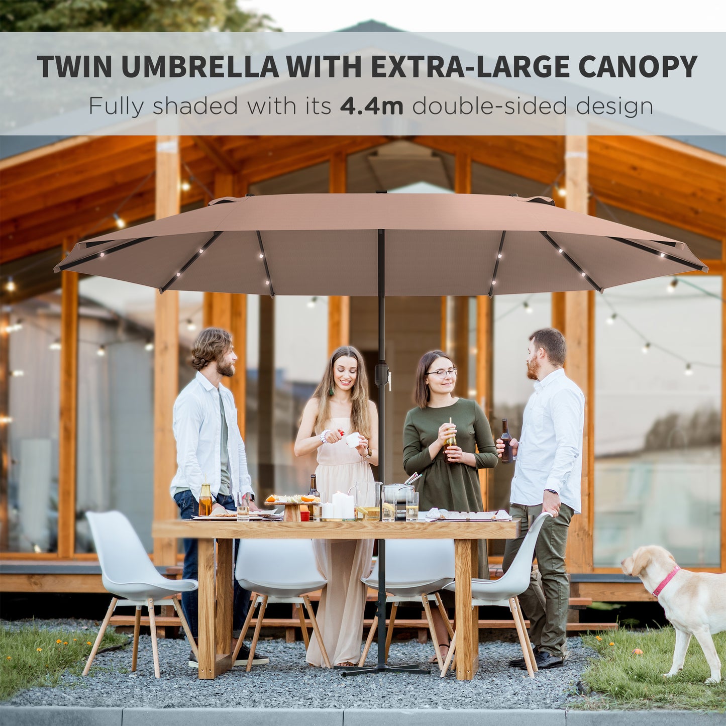 Garden Parasol 4.4m Double-Sided Sun Umbrella Patio Parasol LED