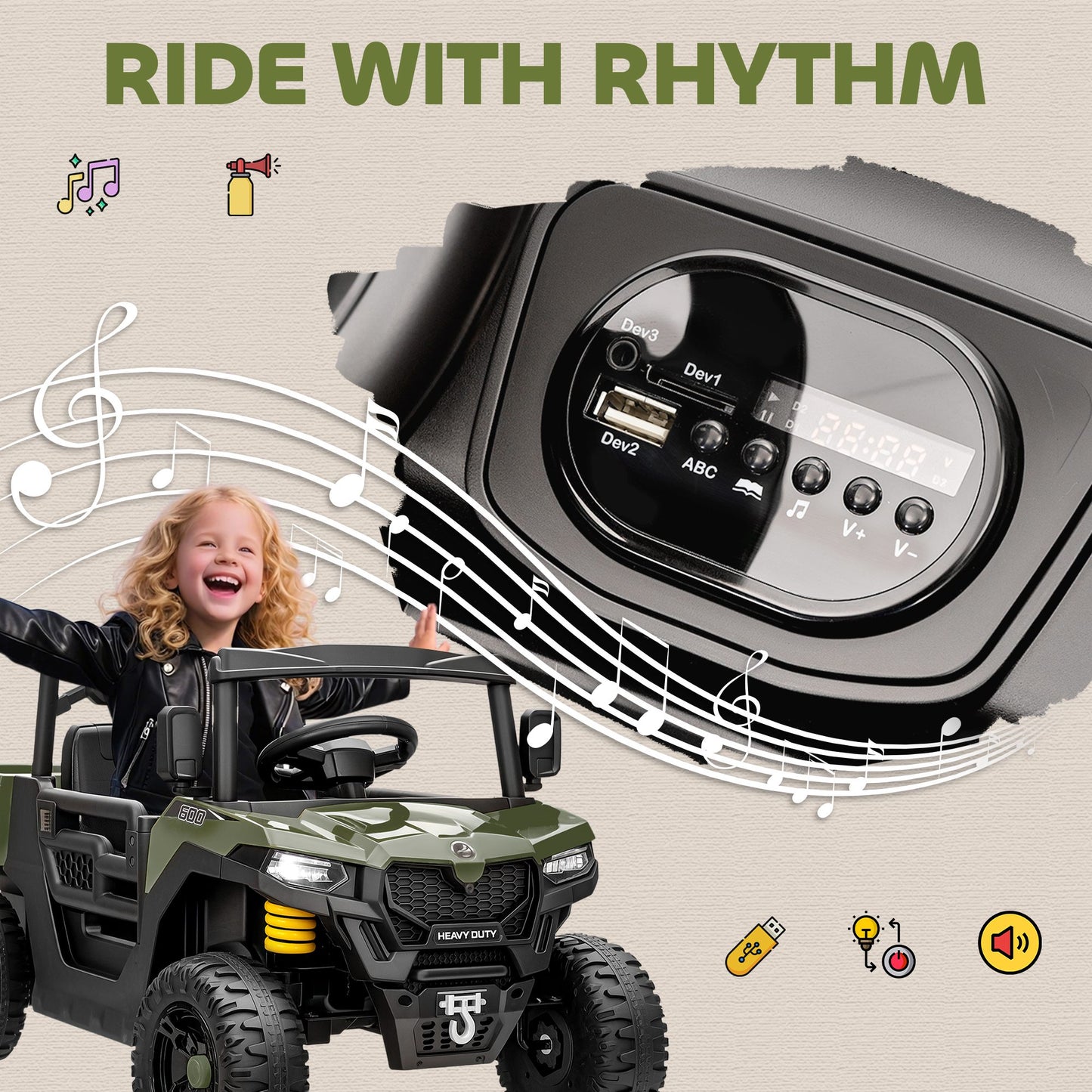 Kids Ride on Car, 12V Electric Kids UTV with Electric Dump Bed