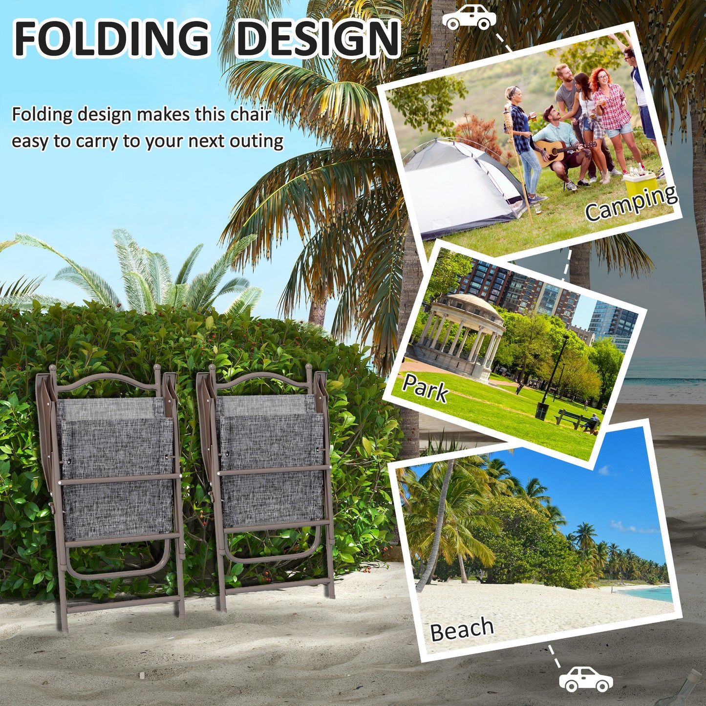 Set of Two Folding Garden Chairs, with Fabric Mesh Seats