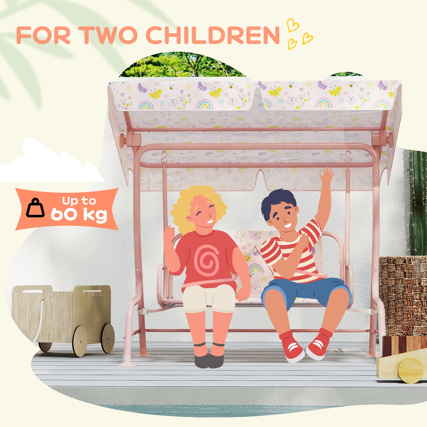 Kids Garden Swing Chair with Adjustable Canopy, Safety Belt