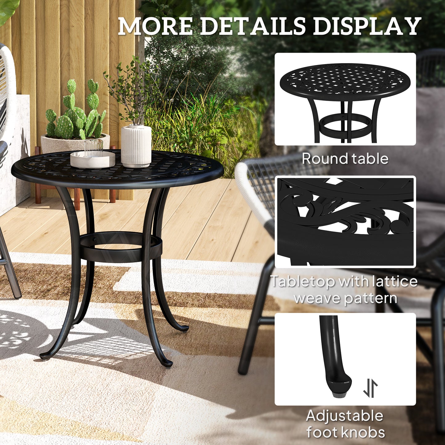 Outdoor Garden Table, Cast Aluminium Patio End Table