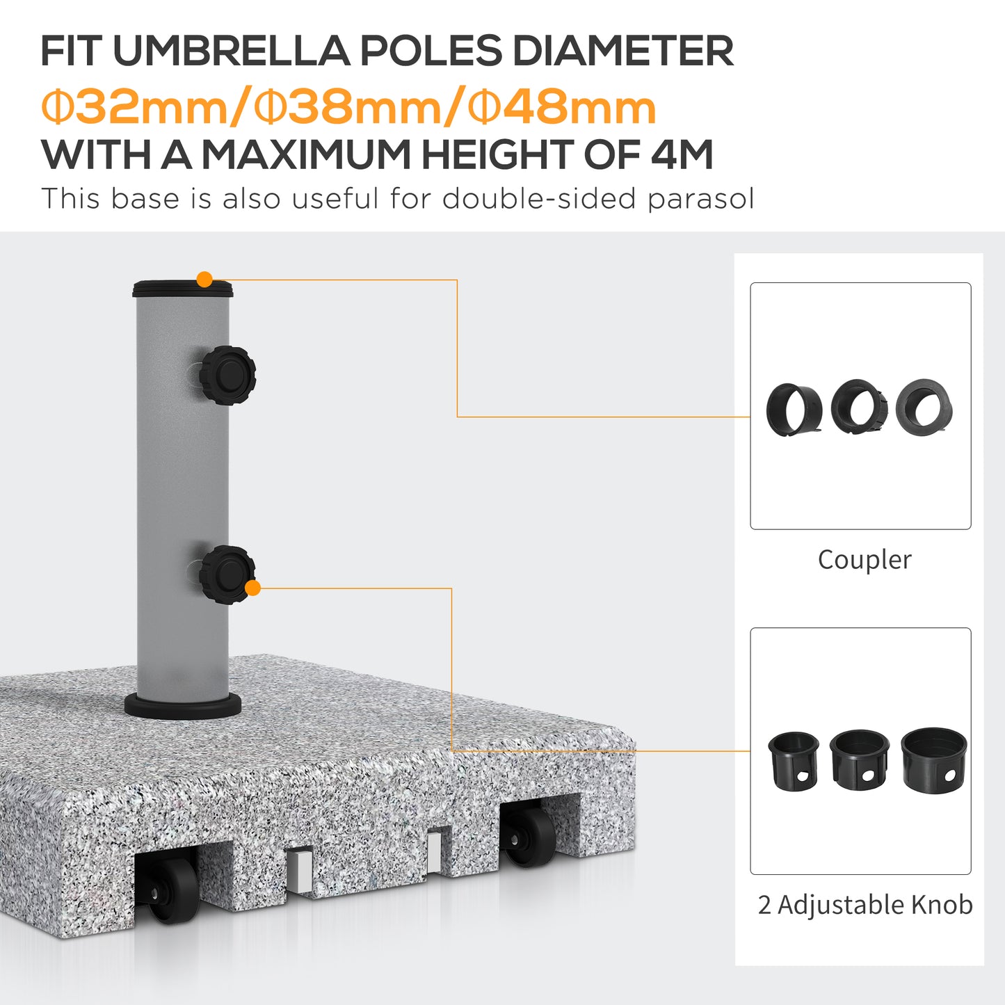 Granite Parasol Base, 28kg Heavy Duty Square Umbrella Stand