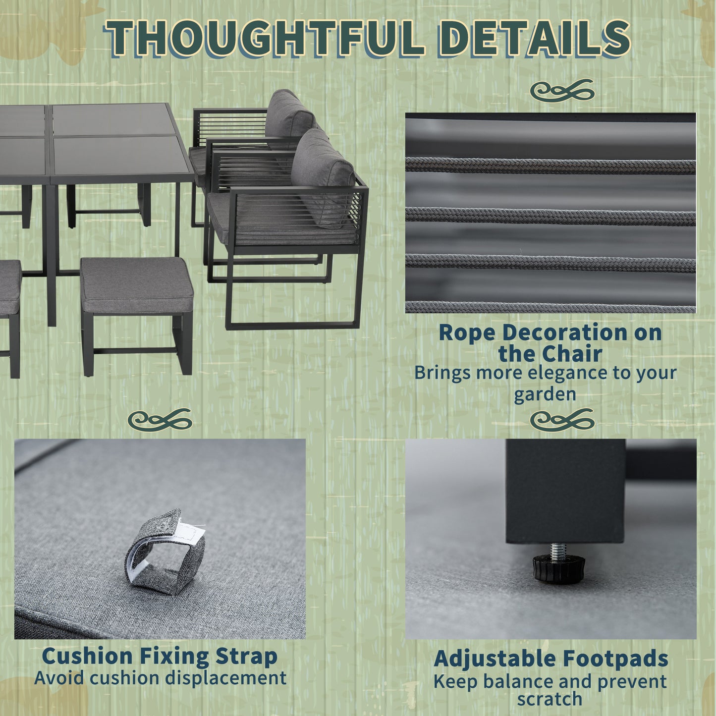 Nine-Piece Aluminium Garden Set, with Glass-Top Table