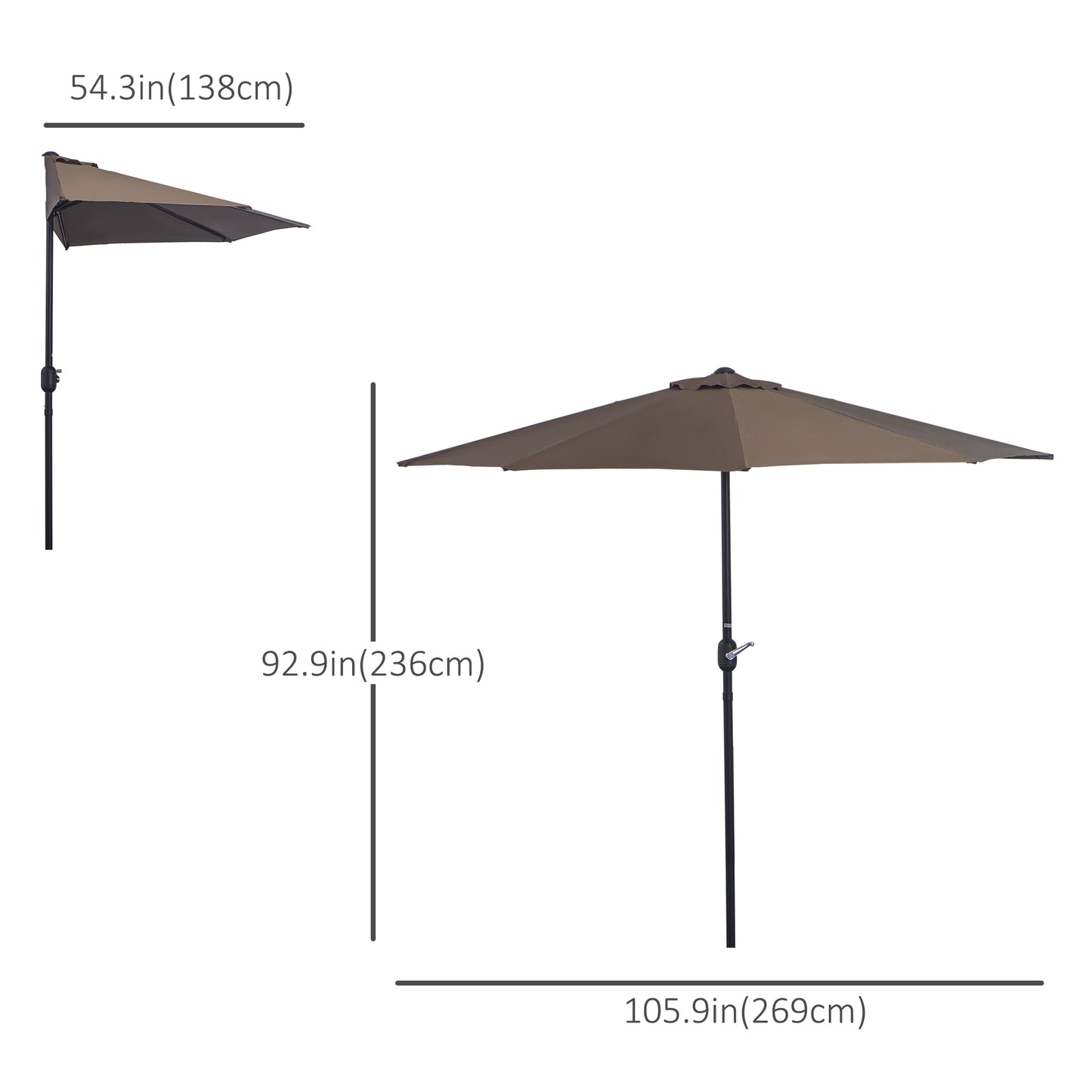 2.7m Balcony Half Parasol Garden Outdoor Umbrella 5 Steel Ribs