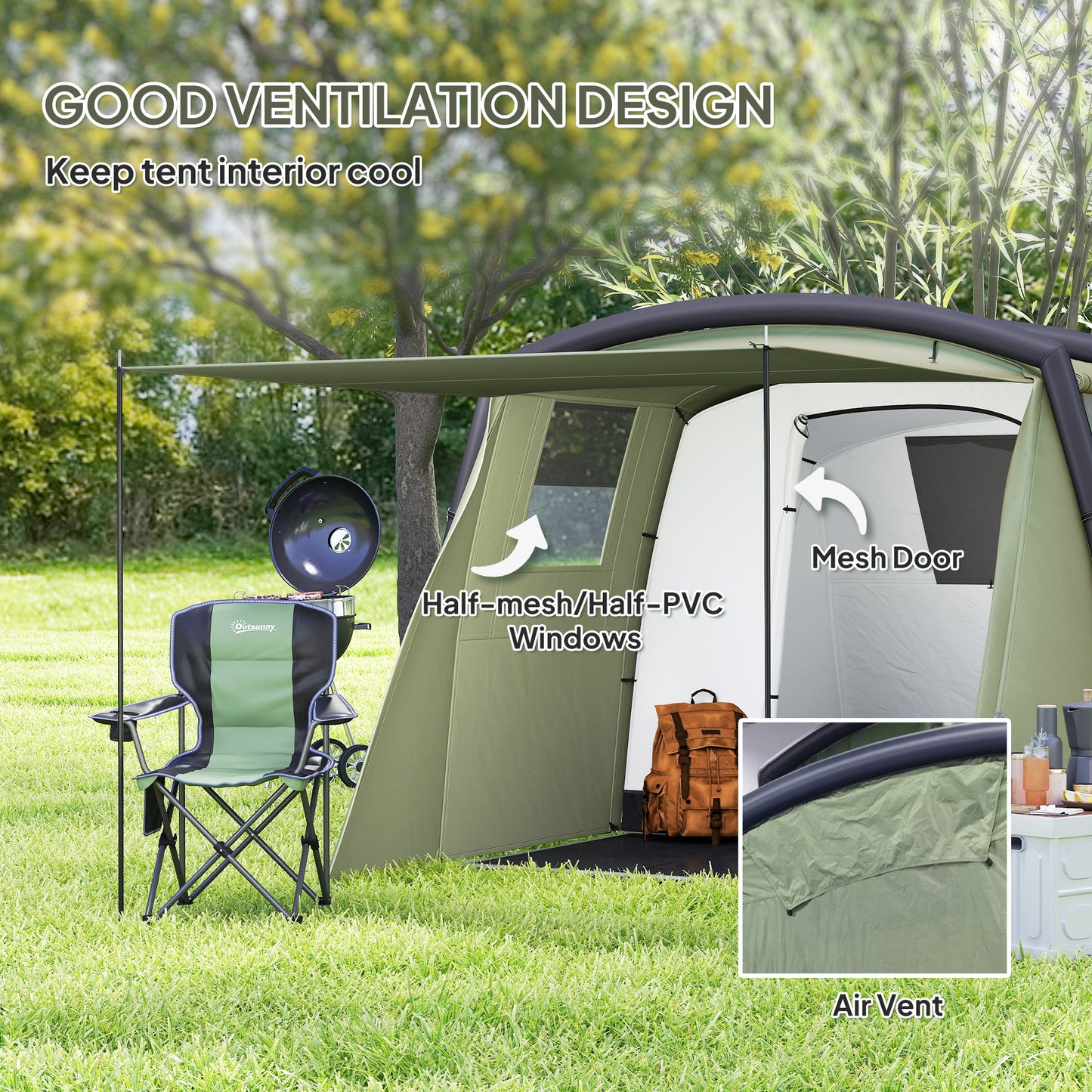 Inflatable 3-4 Man Tunnel Tent w/ Air Pump, Living Area & Vestibule (1)
