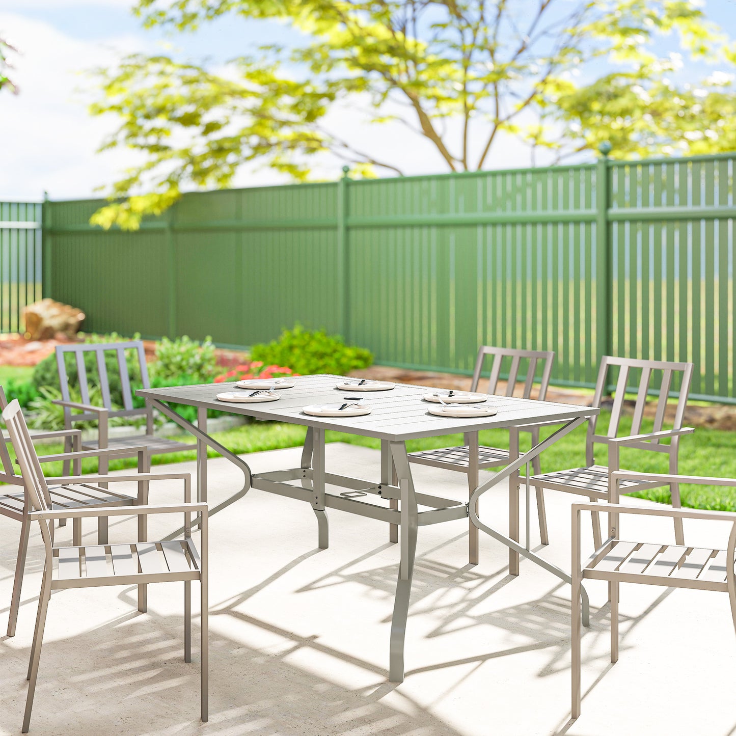 Rectangle Garden Table with Parasol Hole, Outdoor Dining Table for 6
