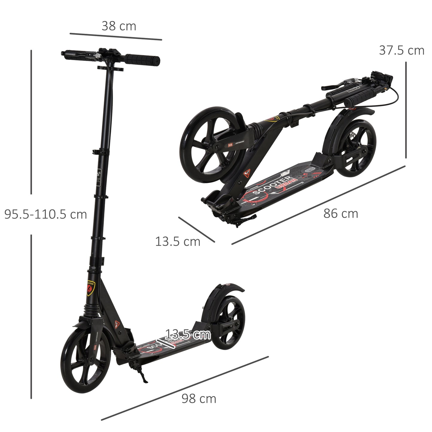 Kick Scooter, Folding 2 Wheel Scooter with Dual Brake System