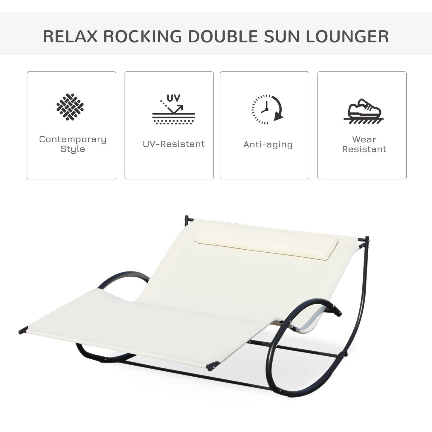 Double Sun Lounger, Rocking Lounger Sunbed Daybed with Armrest