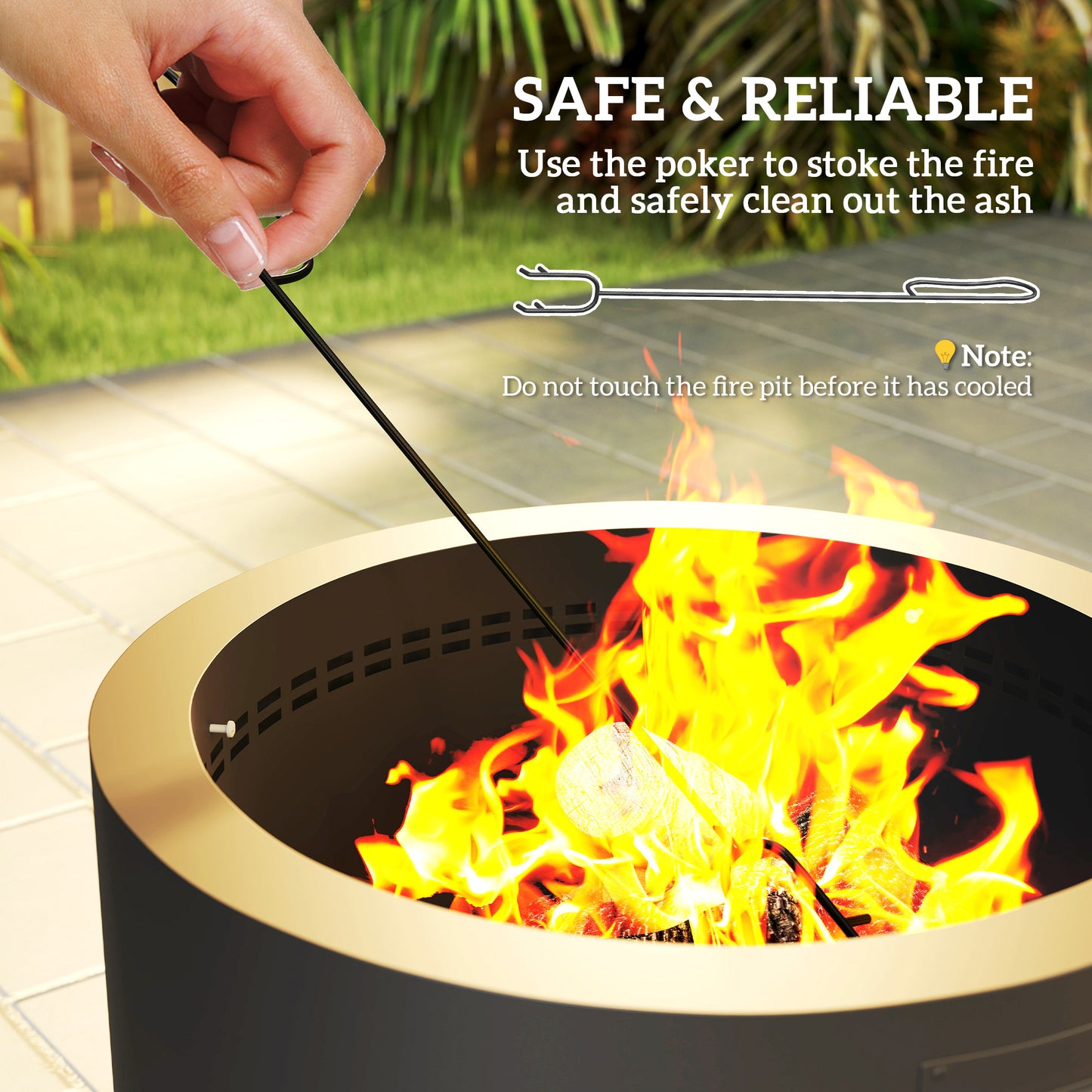 Outdoor Round Fire Pit with Lid and Fire Poker