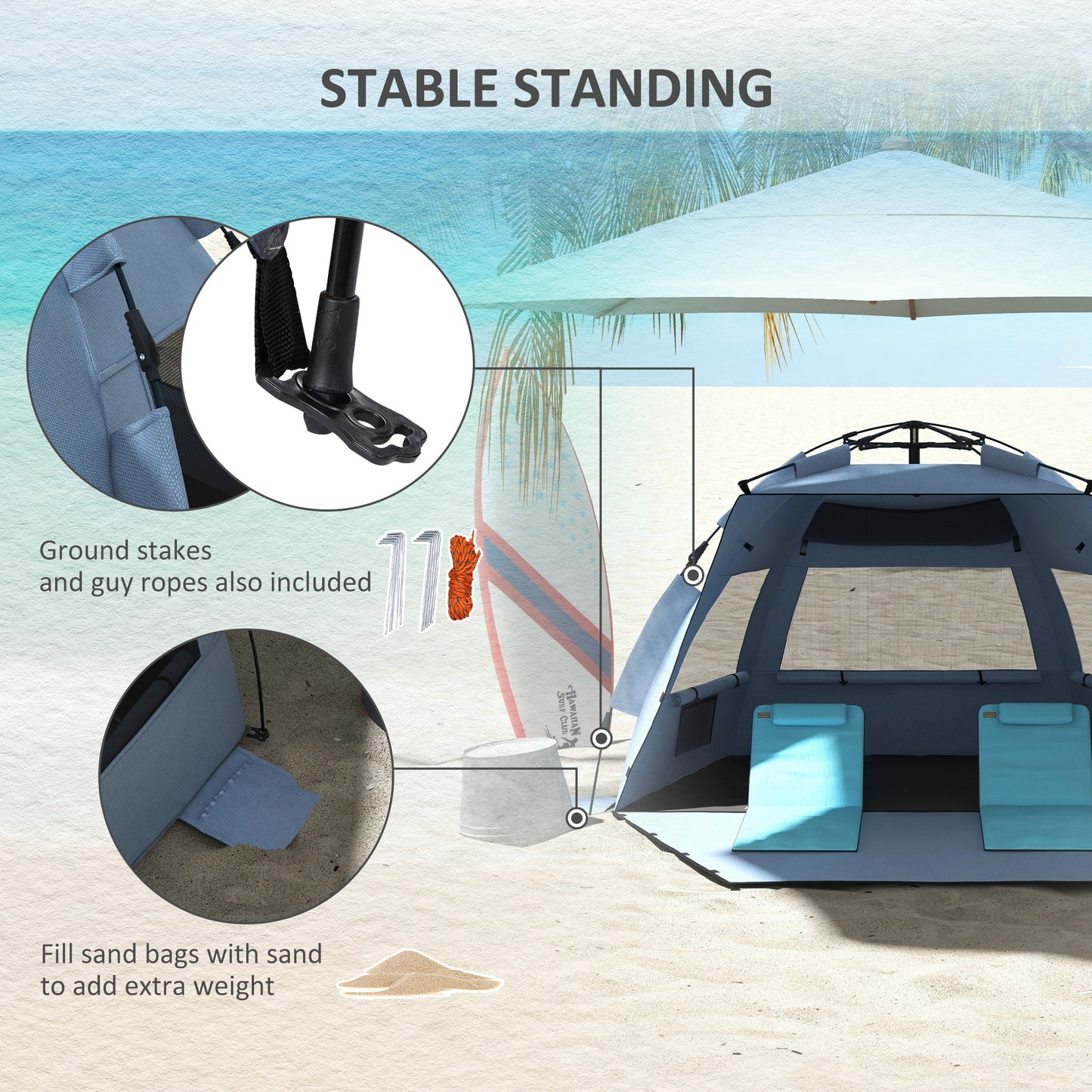 2-3 Person Pop Up Beach Tent, UPF15+ Sun Shelter with Extended Floor
