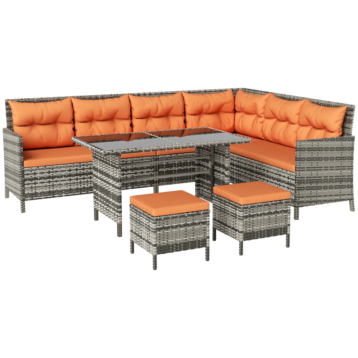 7-Seater Patio wicker Sofa Set Rattan Chair Furniture w/ Glass &