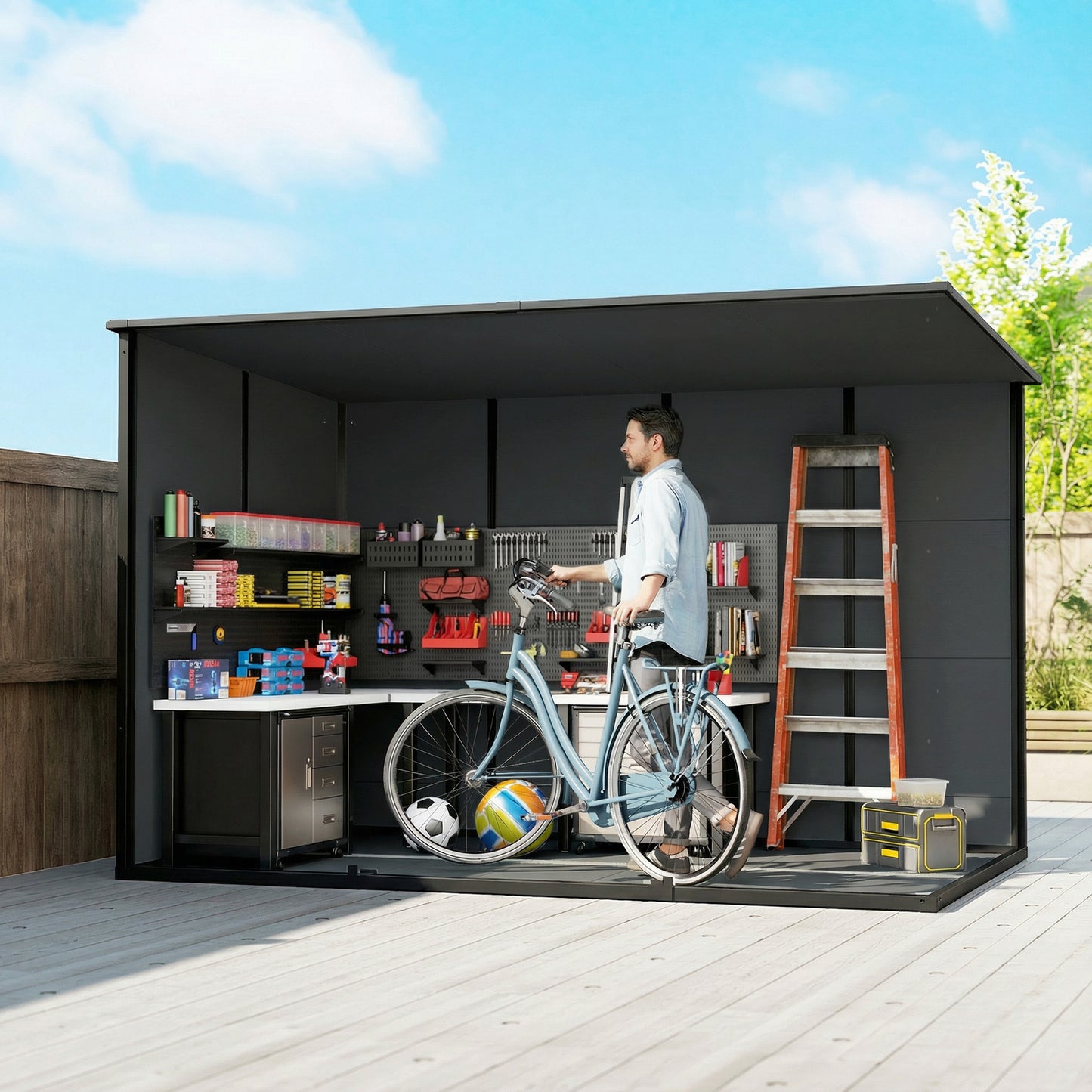 10 x 6 ft Resin Garden Shed, Outdoor Storage Shed with Floor