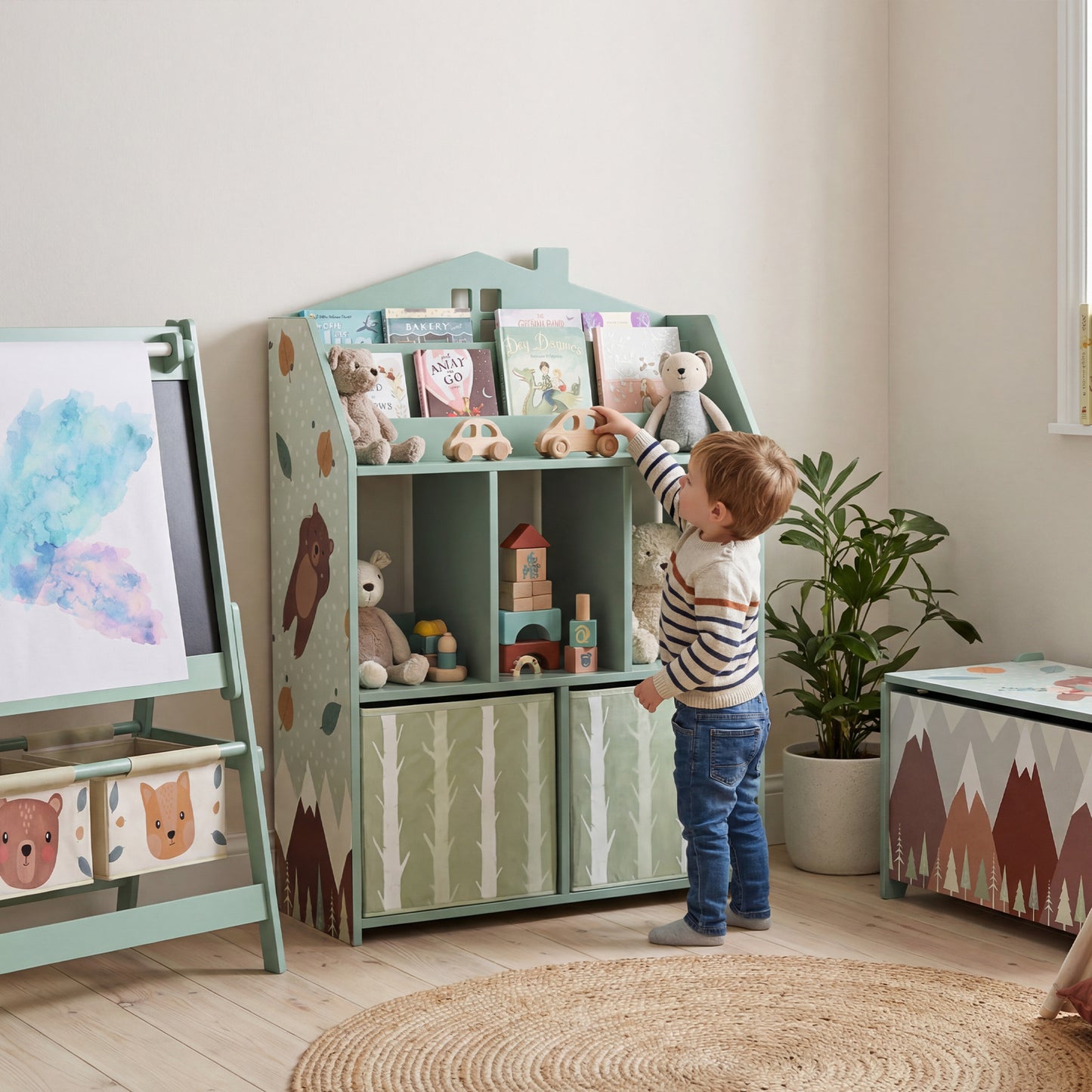 Kids Bookshelf with Storage, Toy Storage Unit with Book Display