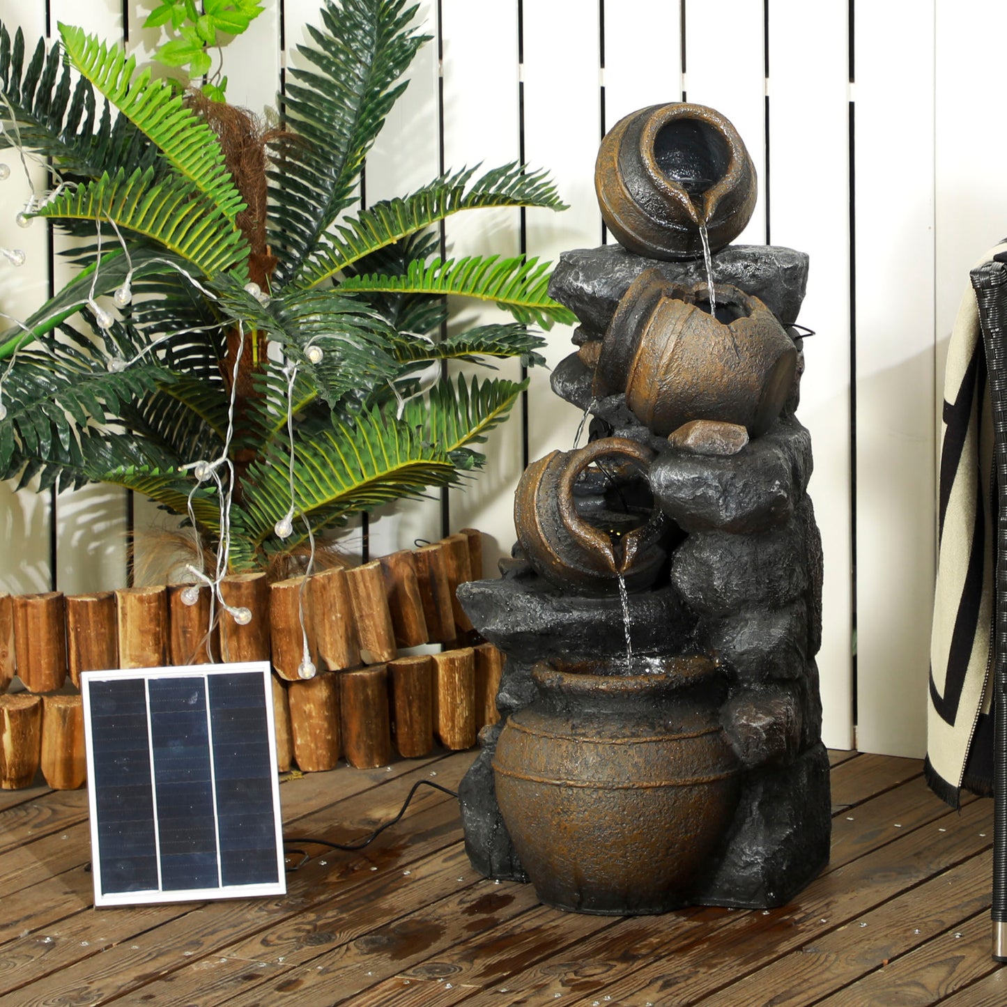 Solar Powered Garden Water Feature with LED Lights and Pump