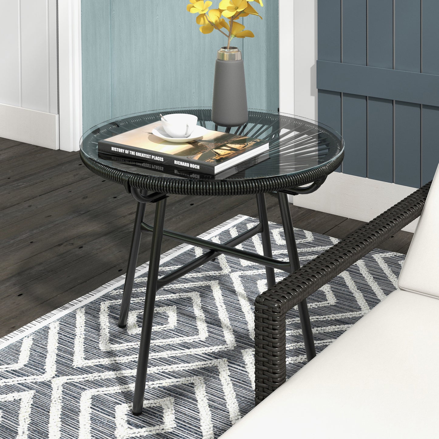 Rattan Side Table, Round Outdoor Coffee Table