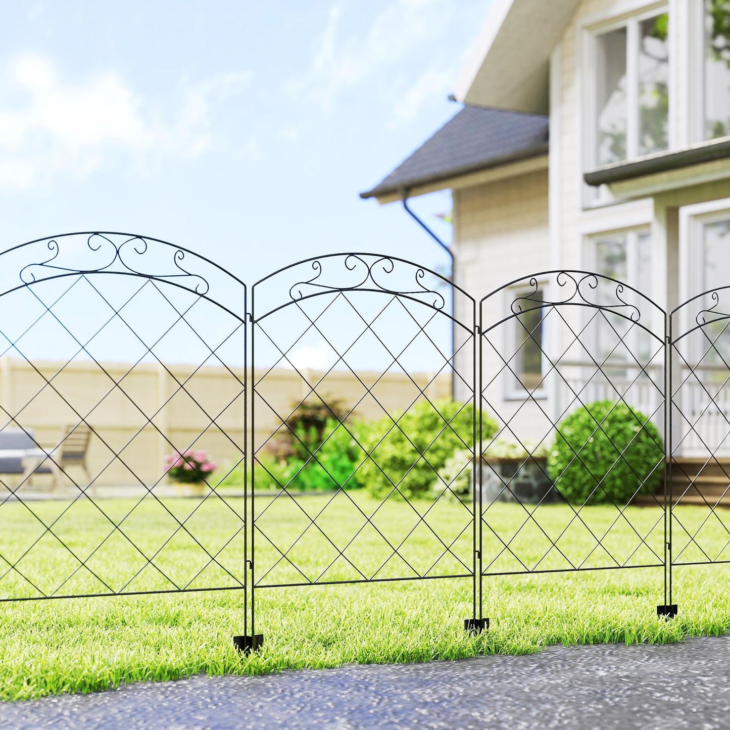 Steel Decorative Swirls Outdoor Picket Fence Panels Set of 4