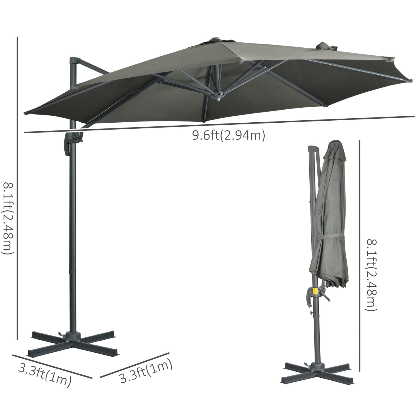 3 x 3(m) Cantilever Parasol with Cross Base