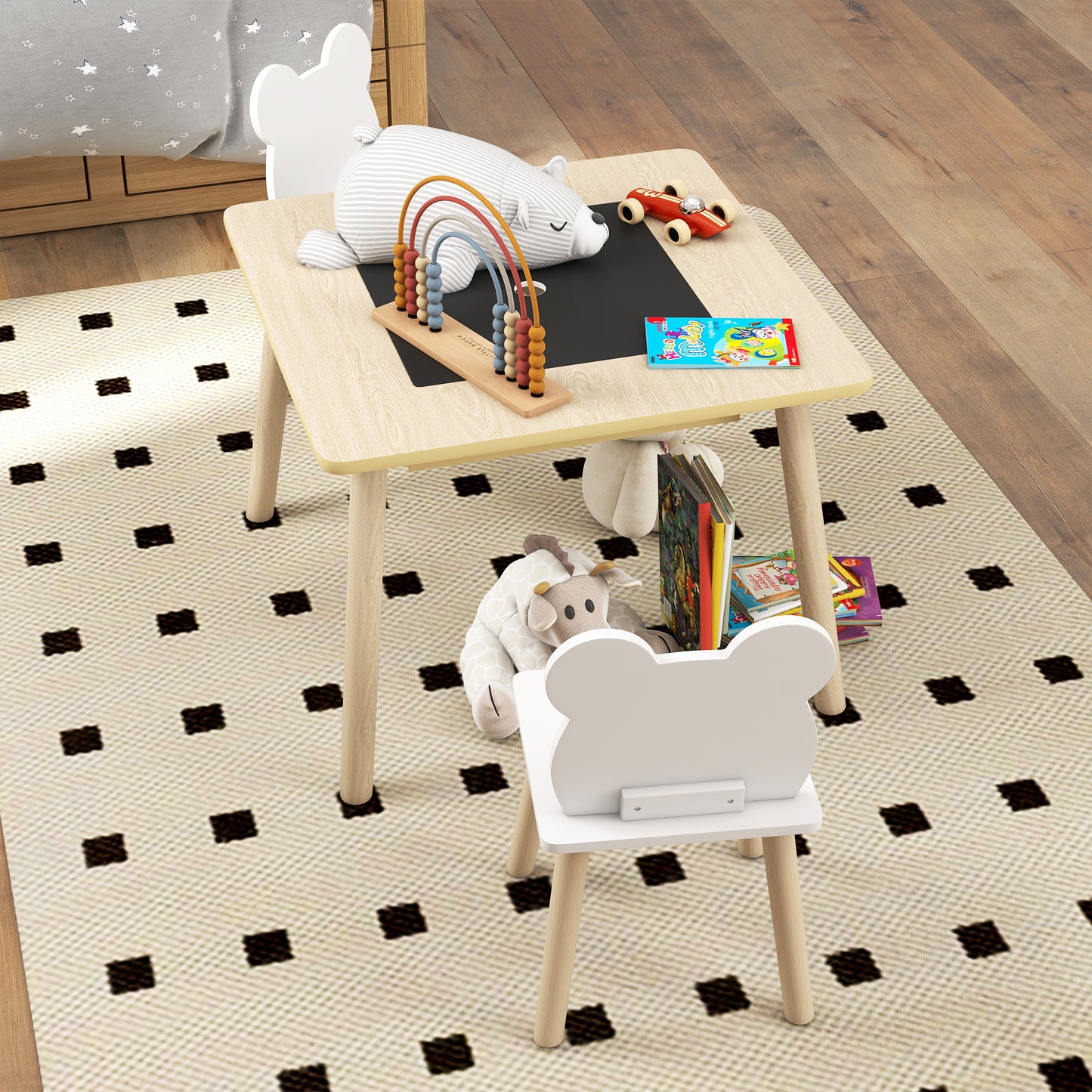 3-Piece Kids Table and Chairs Set with Convertible Desk