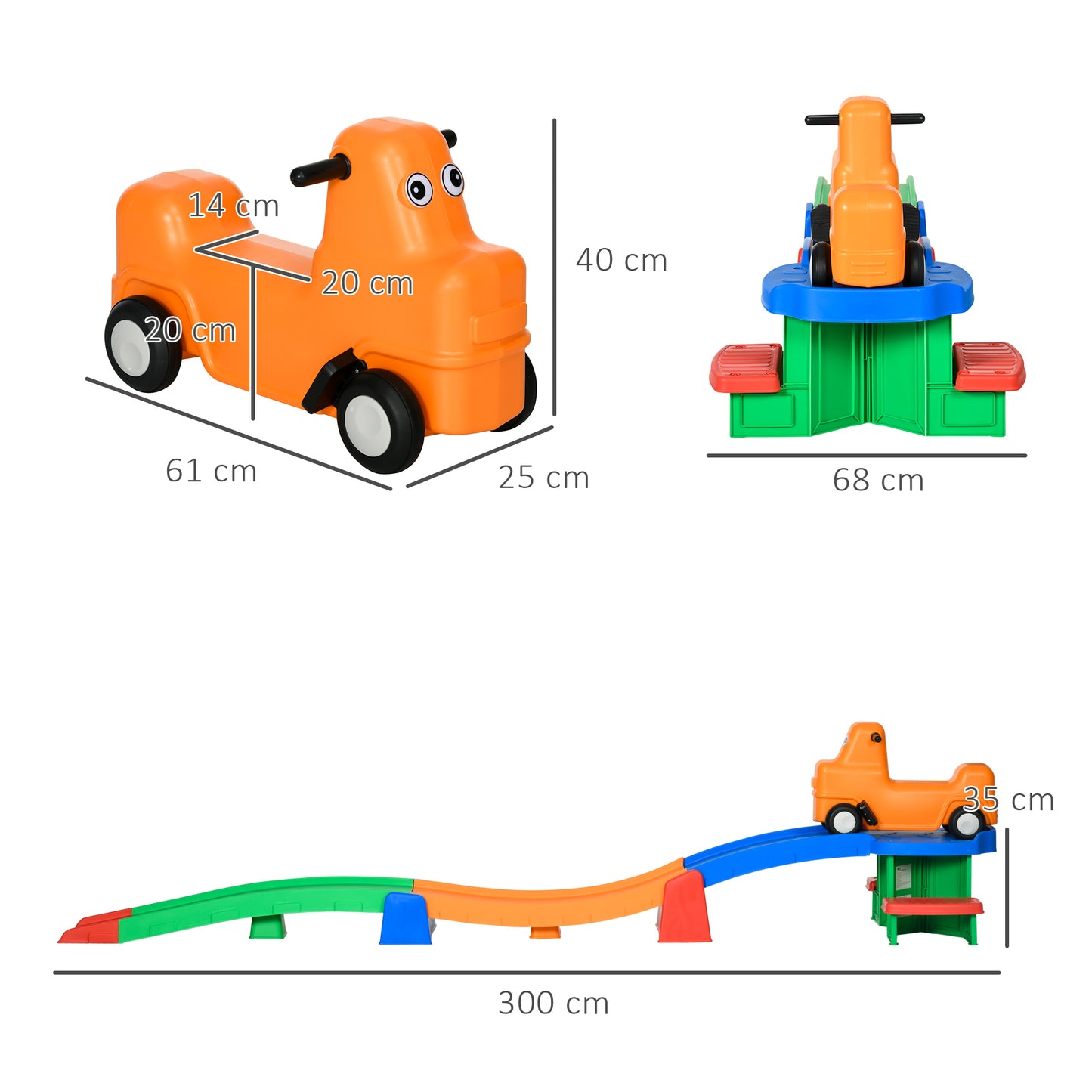 3(m) Four-Piece Ride on Kids Roller Coaster w/ Non-Slip Steps