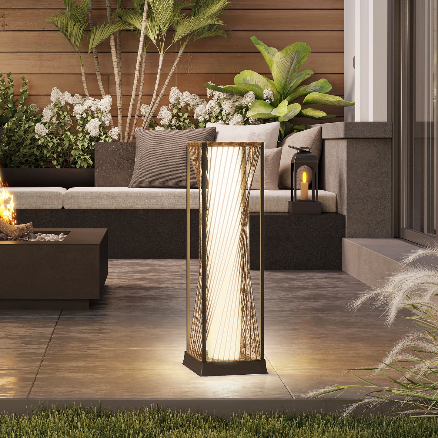 Rattan Solar Garden Lights, Auto On/Off LED Floor Lamp