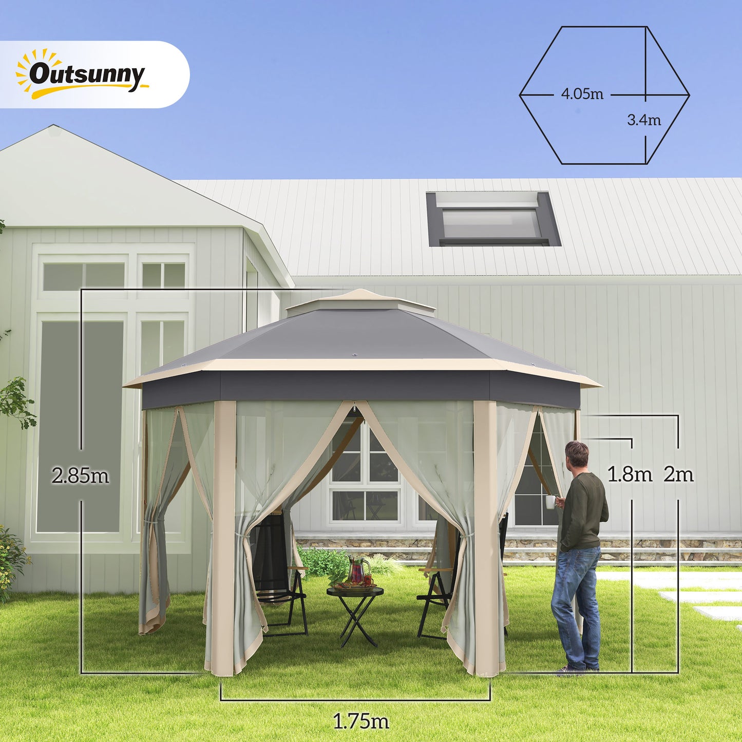 Hexagon Pop Up Gazebo Outdoor Patio Gazebo Double Roof Instant