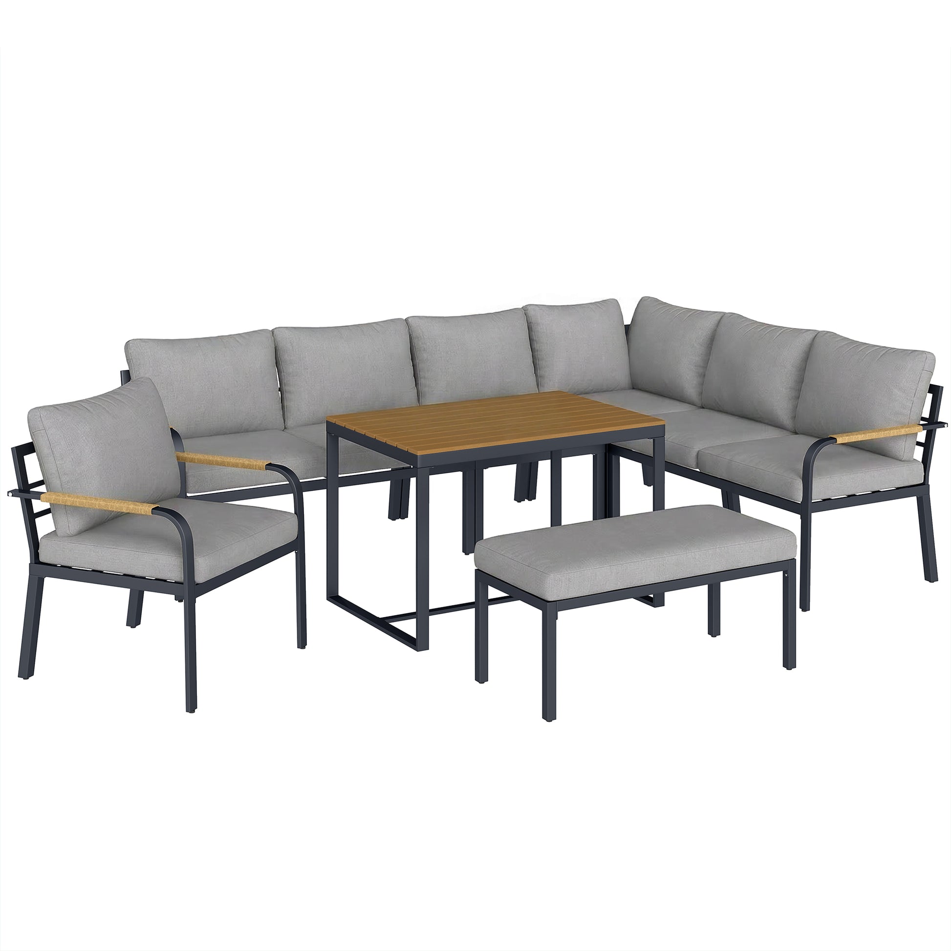 7 Seater Garden Furniture Set, Metal Garden Sofa Set with Cushions