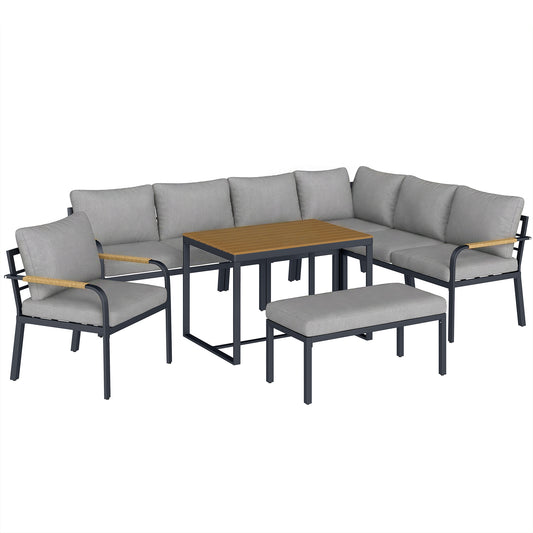7 Seater Garden Furniture Set, Metal Garden Sofa Set with Cushions