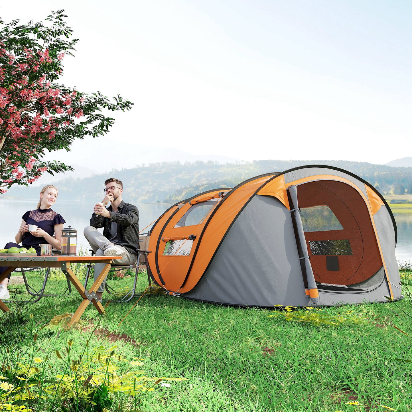 4 Person Pop-up Camping Tent Family Tent with Ground Sheet