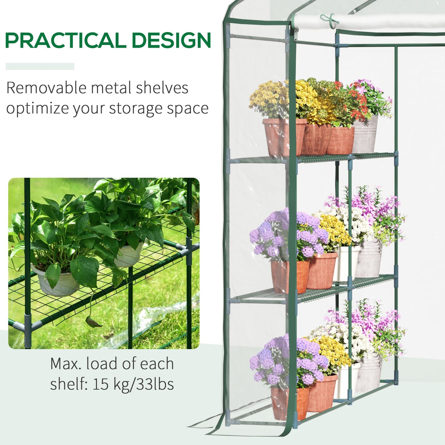 Walk in Greenhouse with 3-Tier 8 Shelves