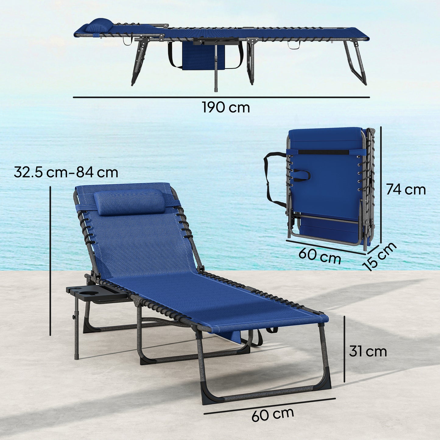 Five-Position Reclining Sun Loungers Set of 2