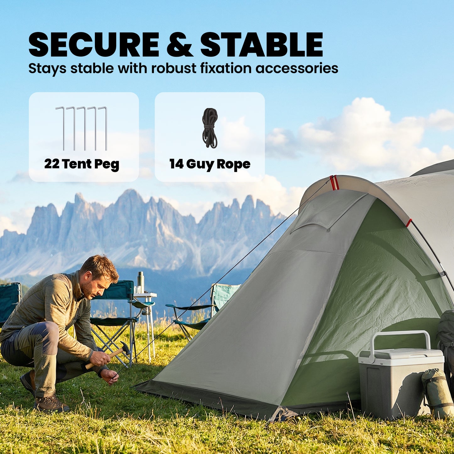 Family Camping Tent 3000mm Waterproof Windproof Tunnel Tent 8-12